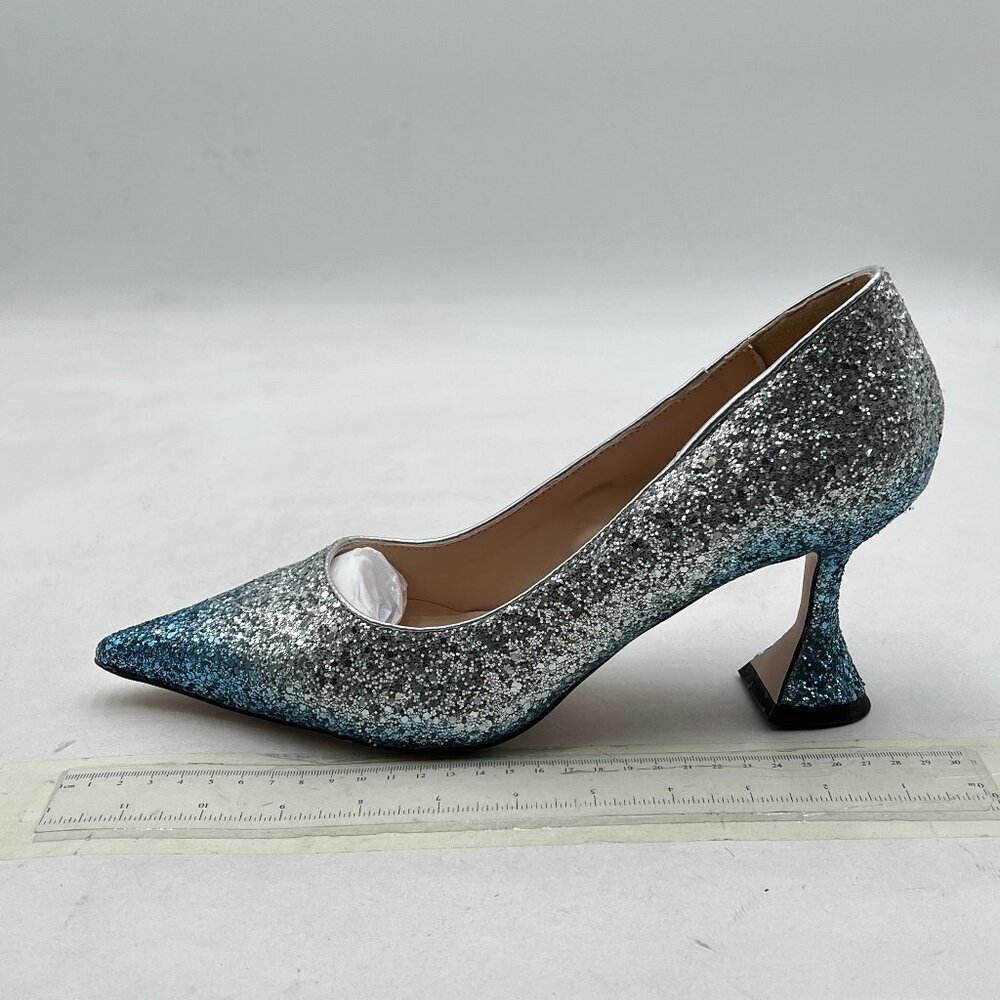 YDN Silver Blue Pointed Toe Slip on Pumps Special High Heel Shoe for Party - Picture 2 of 8